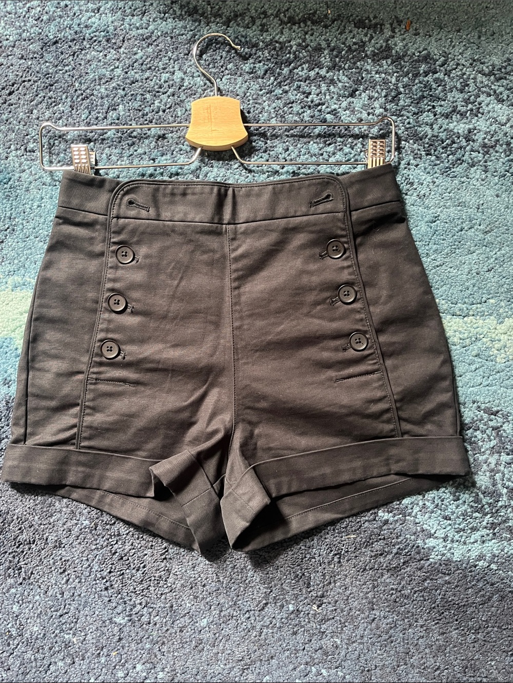 Talula High Waist Button Sailor Shorts in Black